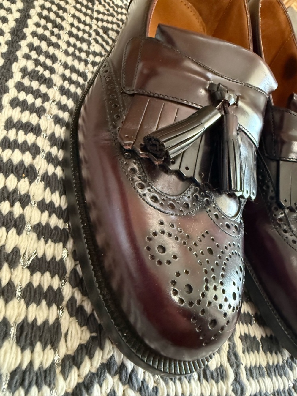 Cole Haan City Vintage Oxblood Oxford Wingtip Tassel Fringe Loafers Size 8 D - Picture 3 of 14